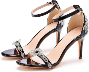 MYFSPORTS Wedding Shoes Sandals 8Cm Temperament Word Stilettos White Rhinestone Stiletto Fish Mouth Wedding Shoes