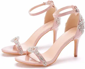 MYFSPORTS Wedding Shoes Sandals 8Cm Temperament Word Stilettos White Rhinestone Stiletto Fish Mouth Wedding Shoes