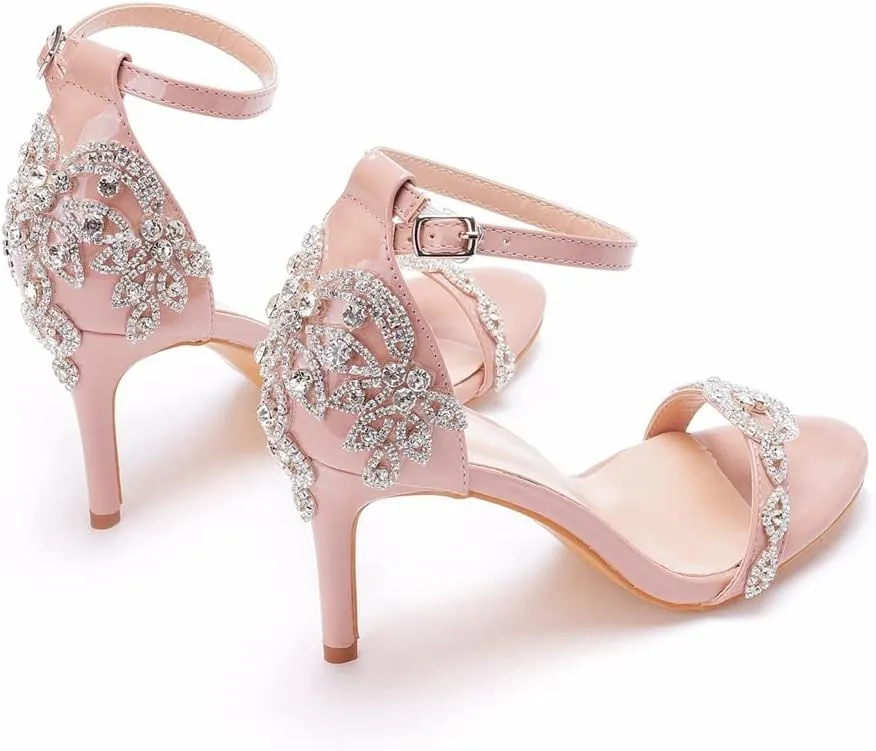 MYFSPORTS Wedding Shoes Sandals 8Cm Temperament Word Stilettos White Rhinestone Stiletto Fish Mouth Wedding Shoes
