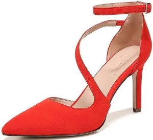 Naturalizer Abilyn Retro Poppy Suede Ankle Strap Pointed Toe Stiletto Heel Pumps (Retro Poppy Suede, 10)