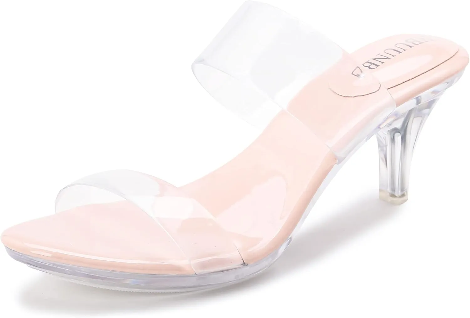 NBUUNBU Clear Heels for Women Silver Black Heels Little Platform Sexy High Heels Sandals Stiletto Kitten Open Toe Dress Shoes Comfortable Double Transparent Strap Heeled Sandals Mule