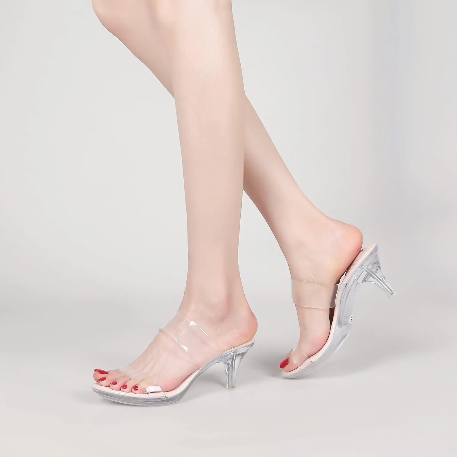 NBUUNBU Clear Heels for Women Silver Black Heels Little Platform Sexy High Heels Sandals Stiletto Kitten Open Toe Dress Shoes Comfortable Double Transparent Strap Heeled Sandals Mule