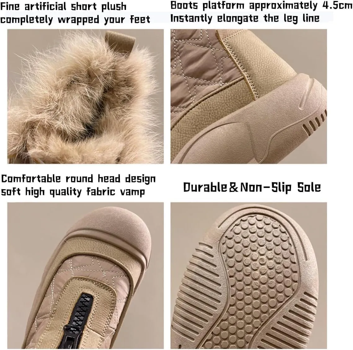 Neostry Retro Waterproof Snow Boots,Warm Padded Boots Made from Thickened Leather,Zip Up Fleece Antislip Mid Calf Boots
