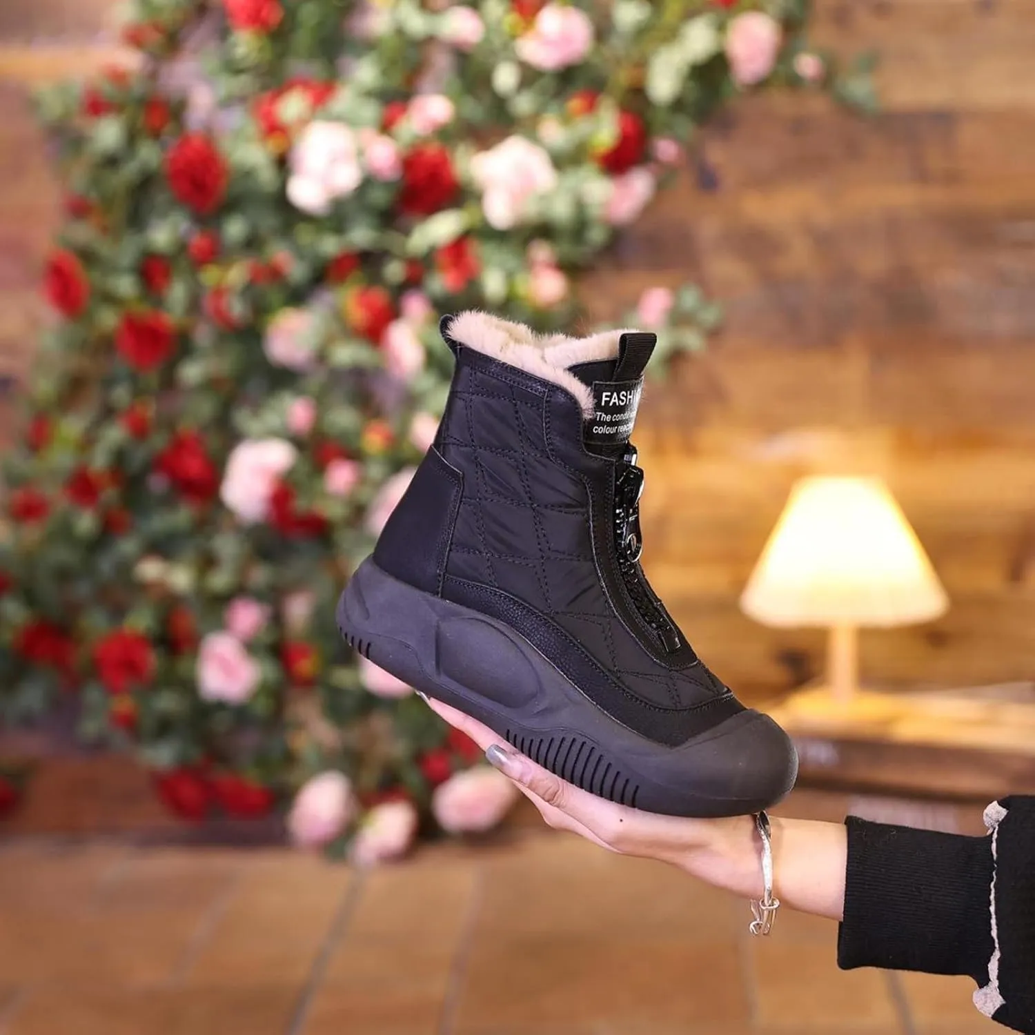 Neostry Retro Waterproof Snow Boots,Warm Padded Boots Made from Thickened Leather,Zip Up Fleece Antislip Mid Calf Boots