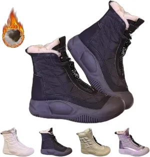 Neostry Retro Waterproof Snow Boots,Warm Padded Boots Made from Thickened Leather,Zip Up Fleece Antislip Mid Calf Boots