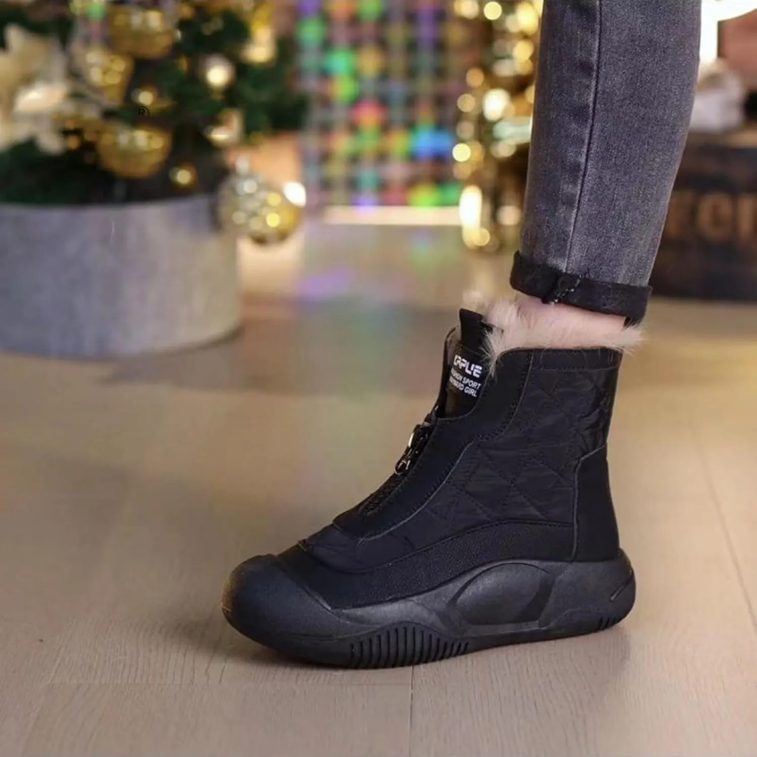 Neostry Retro Waterproof Snow Boots,Warm Padded Boots Made from Thickened Leather,Zip Up Fleece Antislip Mid Calf Boots