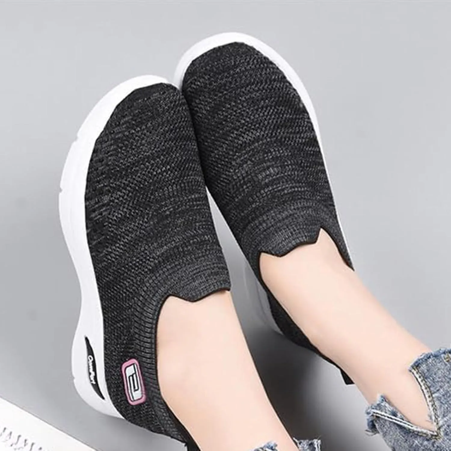Orthopedic Sneakers for Women Arch Support Slip on Mesh Knitted Walking Shoes Breathable Non-Slip Work Shoes