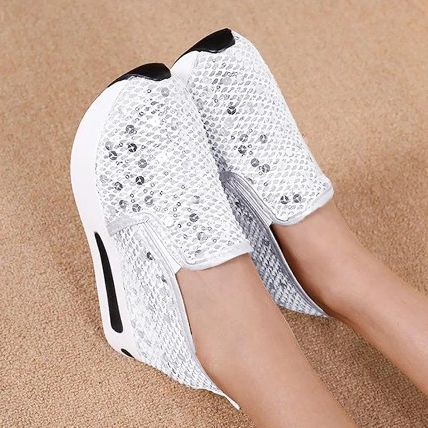 Platform Wedge Fashion Sneakers for Women 2025, Embroidery Floral Mesh Tennis Lace Chunky Sole Hidden High Heels Slip On Loafers Walking Work Shoes Arch Support Low Top Sneakers Shoes