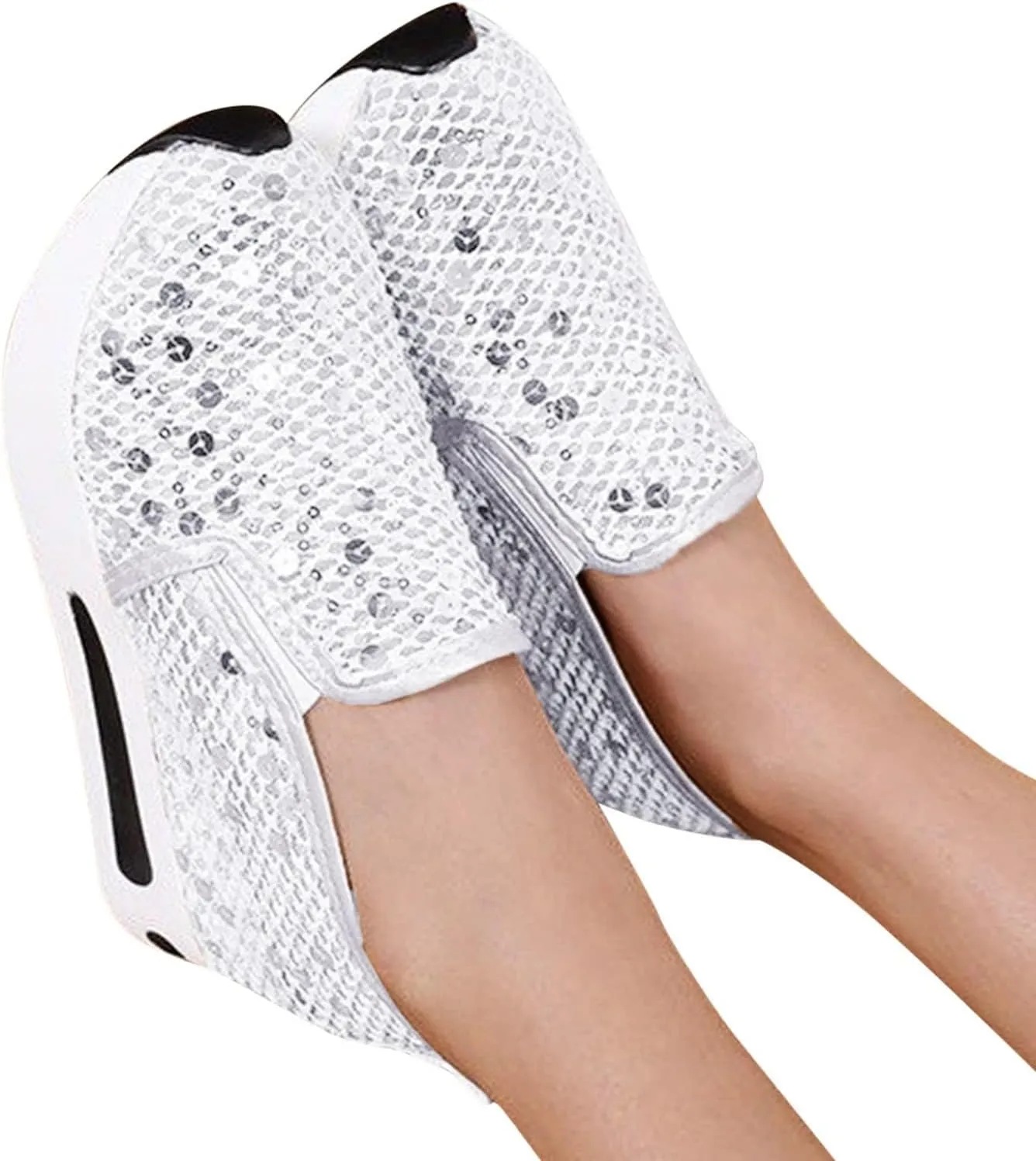 Platform Wedge Fashion Sneakers for Women 2025, Embroidery Floral Mesh Tennis Lace Chunky Sole Hidden High Heels Slip On Loafers Walking Work Shoes Arch Support Low Top Sneakers Shoes