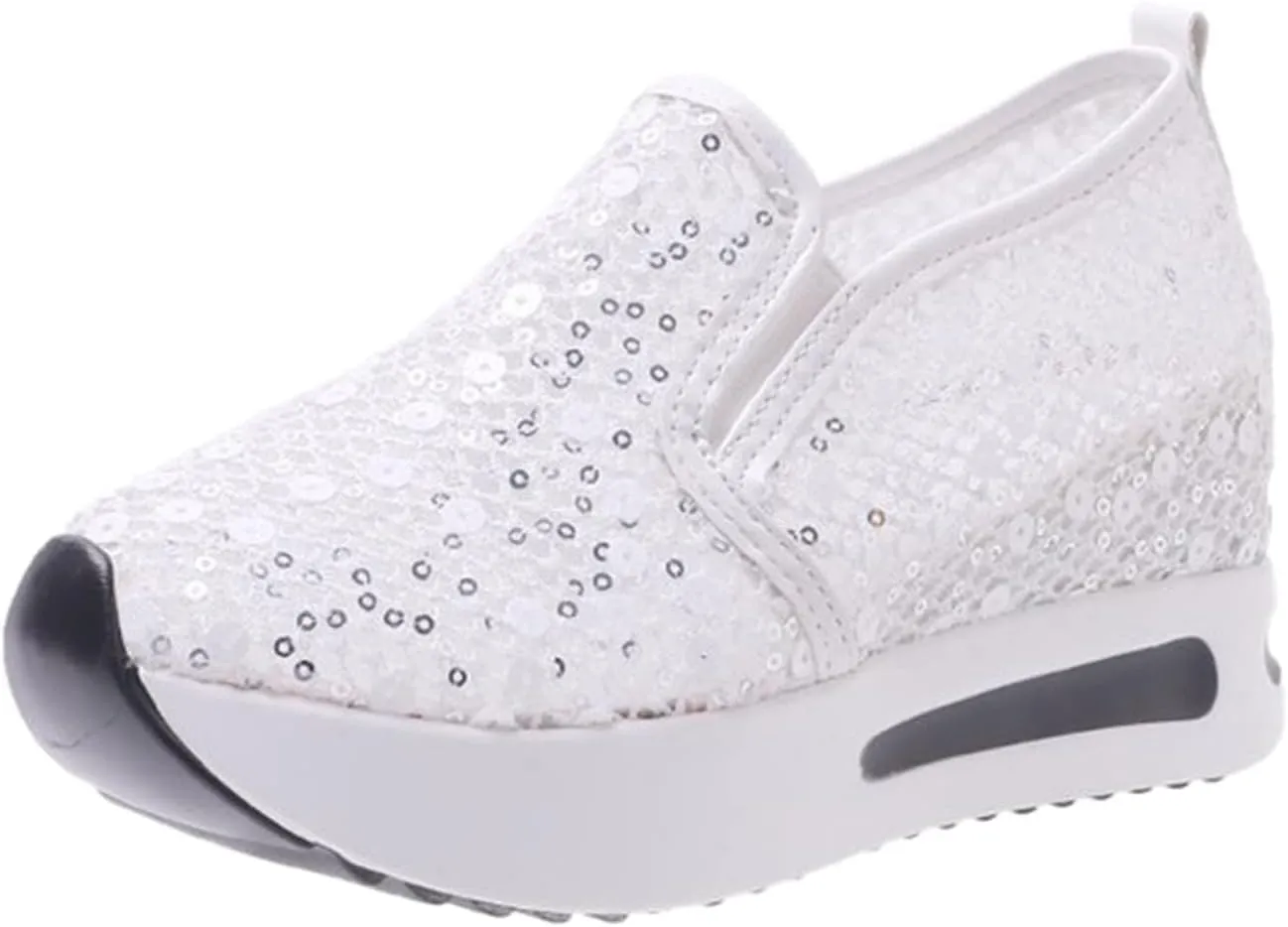 Platform Wedge Fashion Sneakers for Women 2025, Embroidery Floral Mesh Tennis Lace Chunky Sole Hidden High Heels Slip On Loafers Walking Work Shoes Arch Support Low Top Sneakers Shoes
