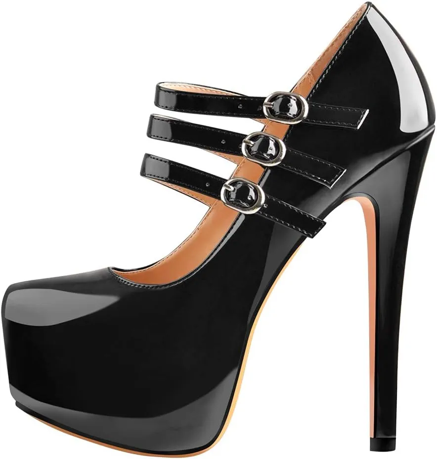richealnini Mary Jane Pumps for Women Sexy Stiletto Heel Platform Ankle Buckle Strappy High Heels