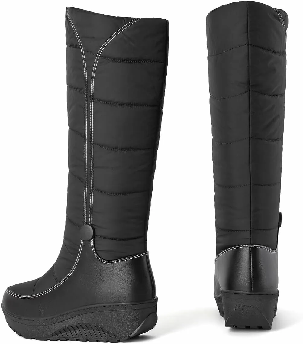 SACFOF Women's Winter Snow Boots Warm Thick Sole Mid Calf Boots Waterproof Rain Fur Lined Platform Winter Wedge Boots