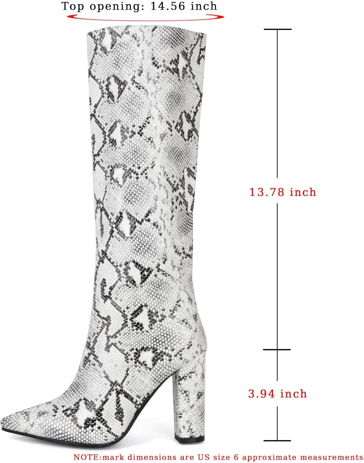 SHEMEE Women's Colorful Snakeskin Knee High Boot Chunky Block High Heels Snake Print Round Toe Zipper Slouch Shoes