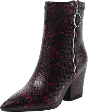 SHEMEE Women's Snakeskin Chunky High Heels Booties Pointed Toe Block Heel Snake Print Side Zipper Ankle Boots Fashion Dress Shoes