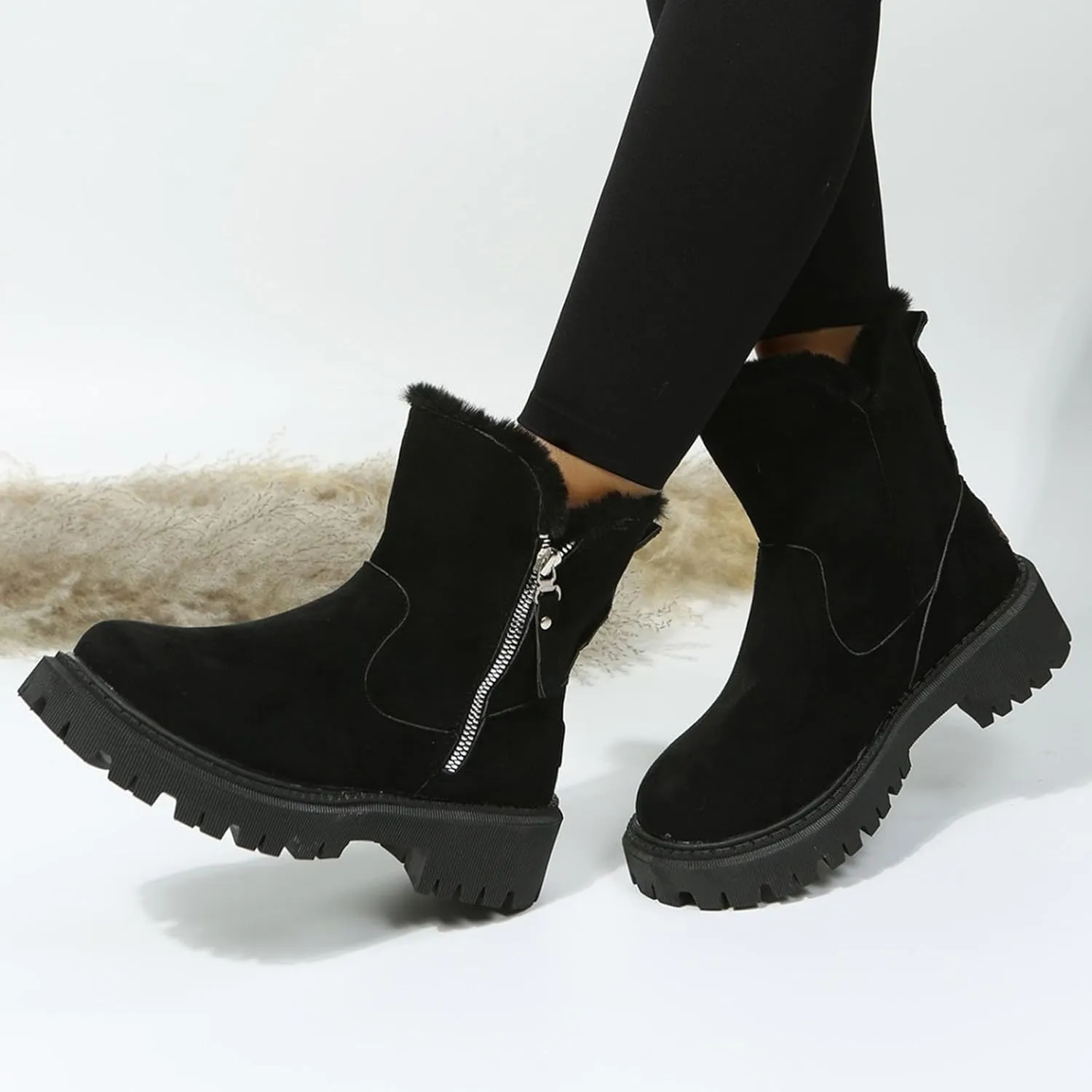 Snow Boots for Women Ankle Boots for Women Comfy Fashion Padded Warm Zipper Thick Sole Round Toe Mid Calf Boots