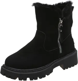 Snow Boots for Women Ankle Boots for Women Comfy Fashion Padded Warm Zipper Thick Sole Round Toe Mid Calf Boots