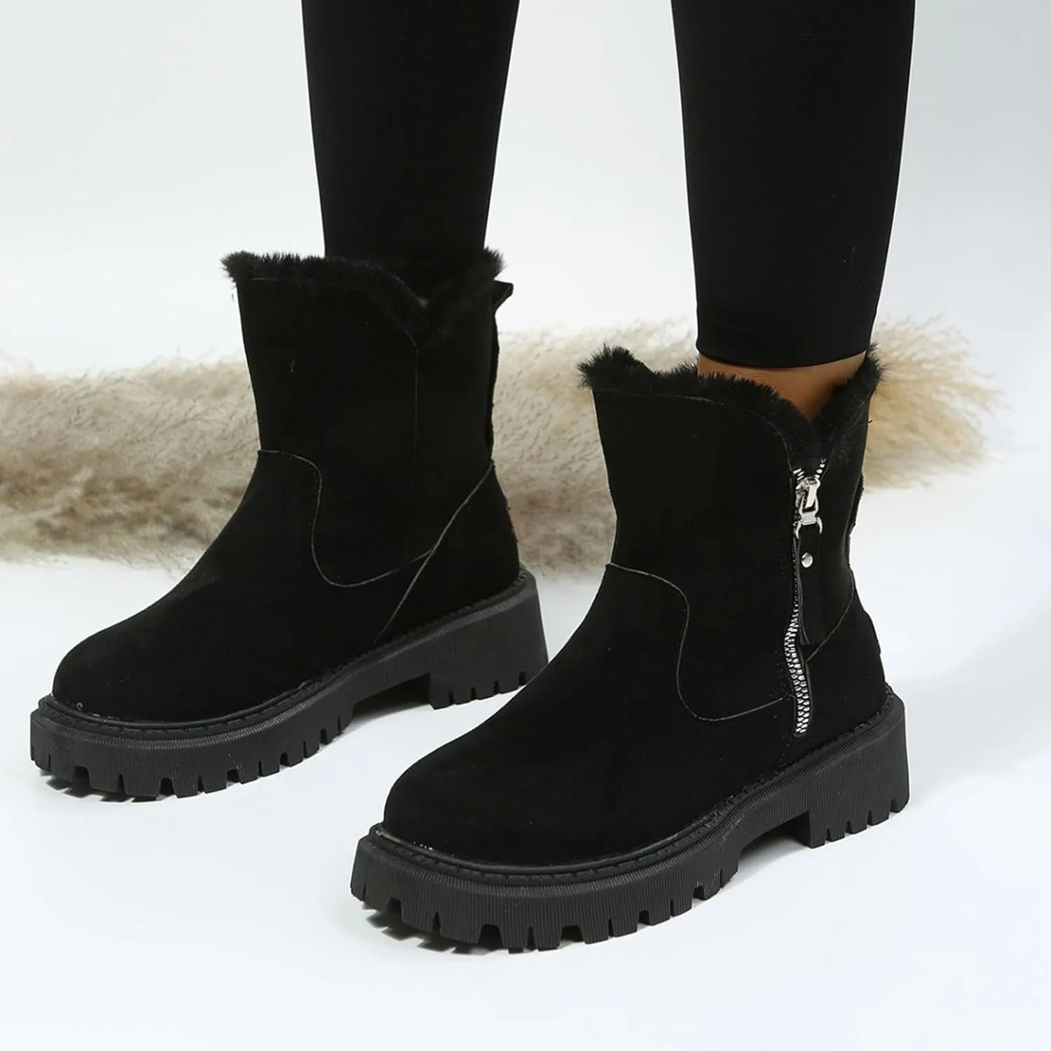 Snow Boots for Women Ankle Boots for Women Comfy Fashion Padded Warm Zipper Thick Sole Round Toe Mid Calf Boots