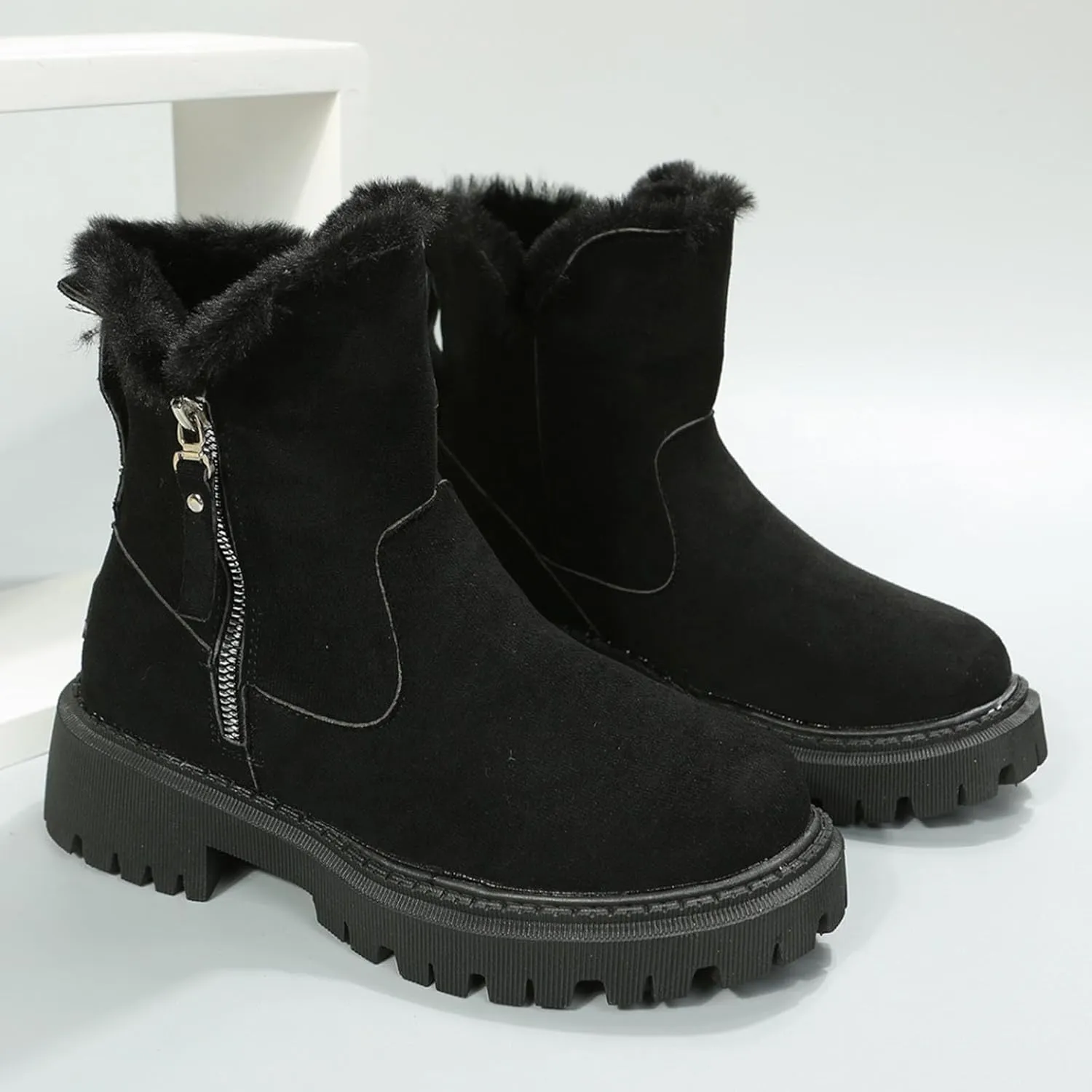 Snow Boots for Women Ankle Boots for Women Comfy Fashion Padded Warm Zipper Thick Sole Round Toe Mid Calf Boots