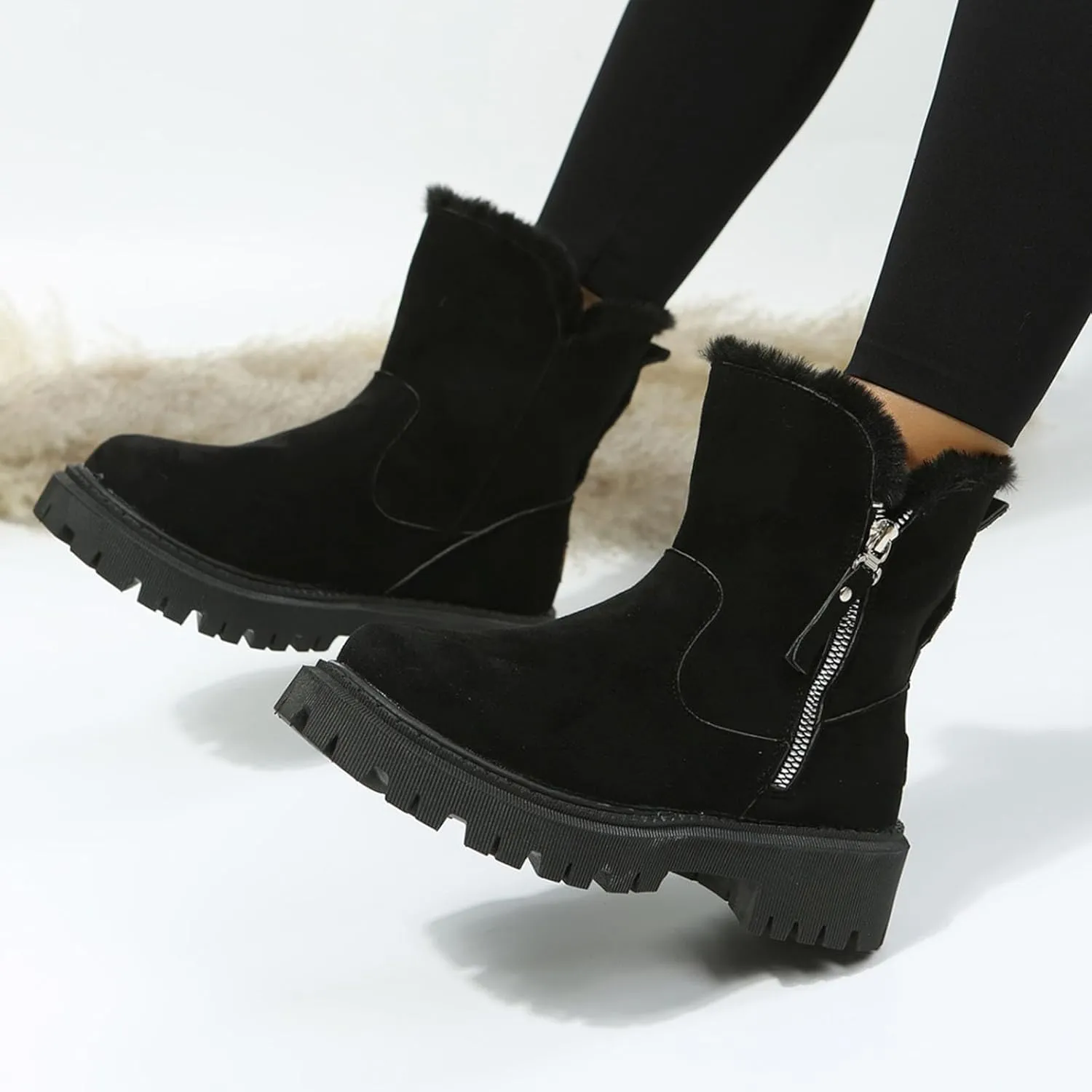 Snow Boots for Women Ankle Boots for Women Comfy Fashion Padded Warm Zipper Thick Sole Round Toe Mid Calf Boots