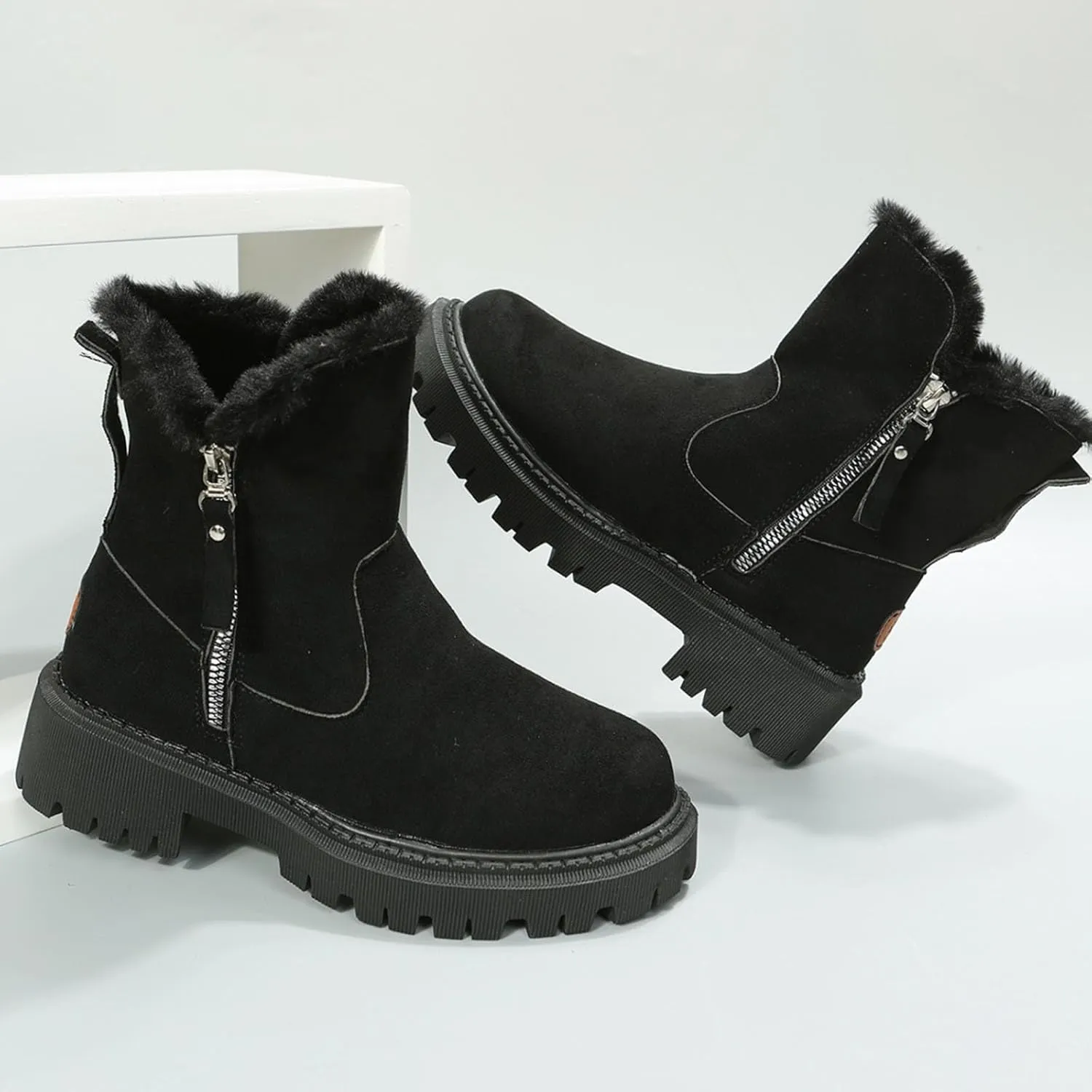 Snow Boots for Women Ankle Boots for Women Comfy Fashion Padded Warm Zipper Thick Sole Round Toe Mid Calf Boots