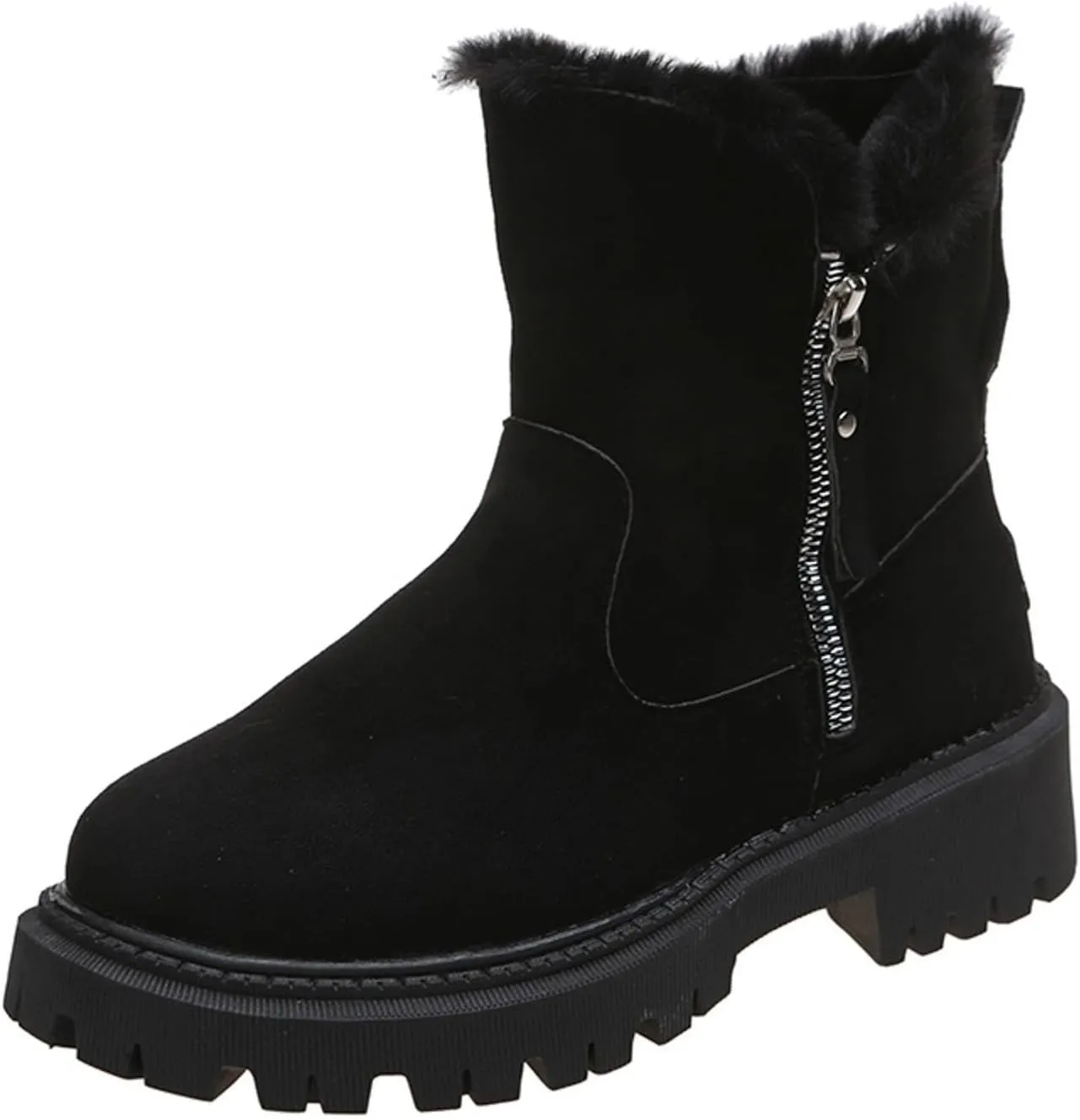 Snow Boots for Women Ankle Boots for Women Comfy Fashion Padded Warm Zipper Thick Sole Round Toe Mid Calf Boots