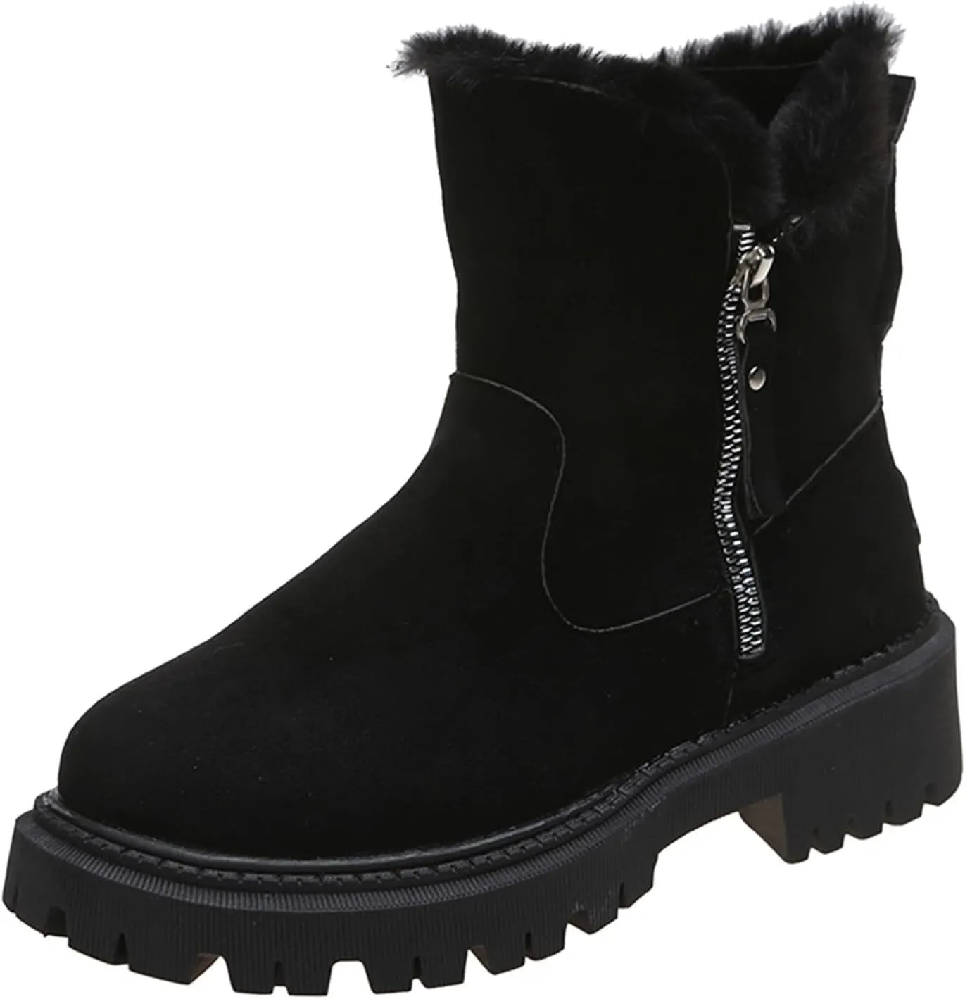 Snow Boots for Women Thickened Fur Cotton Booties Thick Sole Zipper Ankle Boots Fashion Plush Indoor Outdoor Shoes