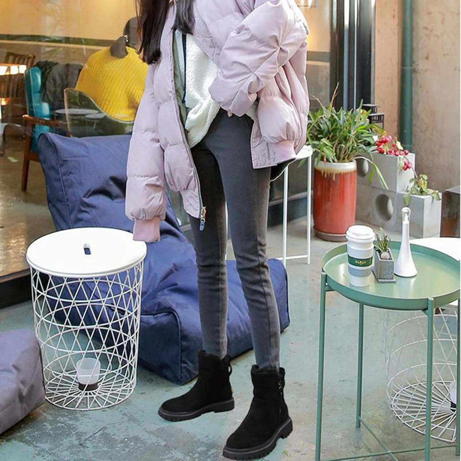 Snow Boots for Women Thickened Fur Cotton Booties Thick Sole Zipper Ankle Boots Fashion Plush Indoor Outdoor Shoes
