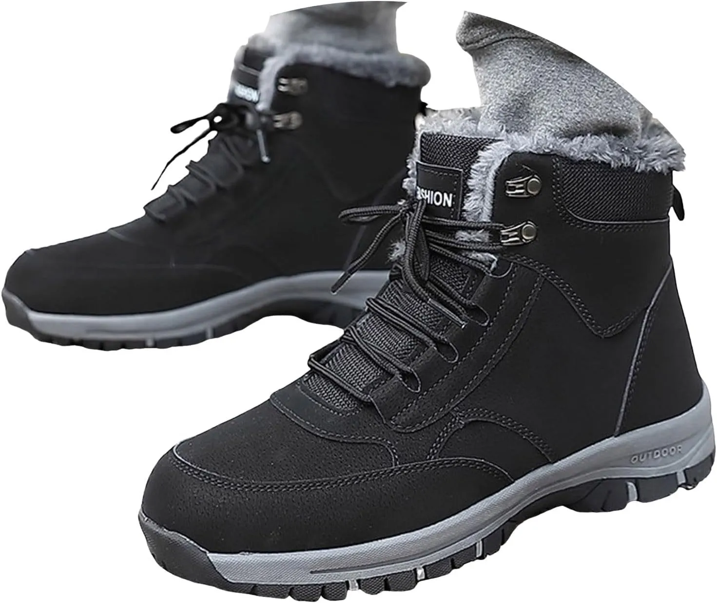 Snow Womens Boots Round Toe Fur Lined Warm Plush Winter Boots Thick Sole Anti Slip Comfortable Boots for Women