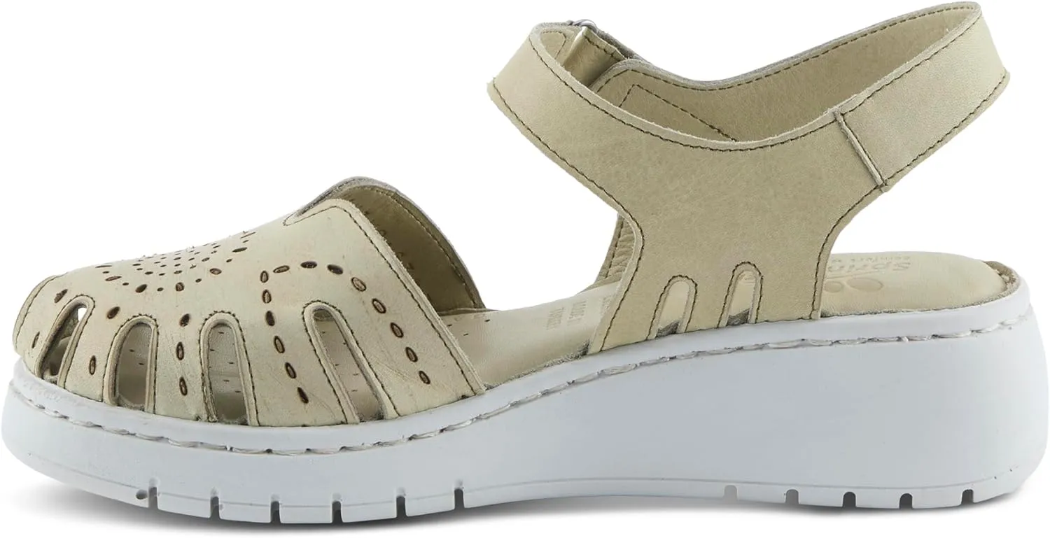 Spring Step Women's GALAVIS Leather Wedge Sandals  Closed-Toe Sporty Sandal with Hook-and-Loop Closure and Cushioned Footbed