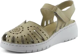Spring Step Women's GALAVIS Leather Wedge Sandals  Closed-Toe Sporty Sandal with Hook-and-Loop Closure and Cushioned Footbed