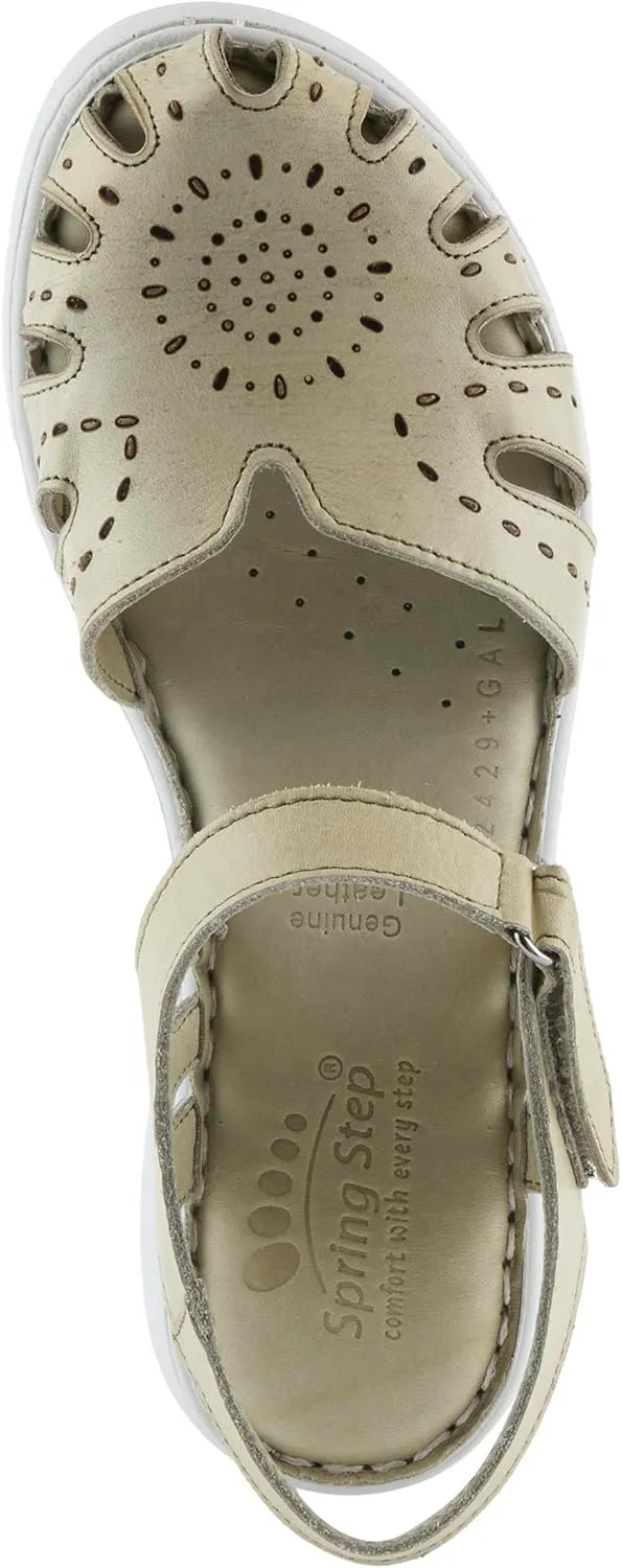 Spring Step Women's GALAVIS Leather Wedge Sandals  Closed-Toe Sporty Sandal with Hook-and-Loop Closure and Cushioned Footbed