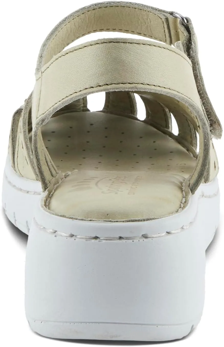 Spring Step Women's GALAVIS Leather Wedge Sandals  Closed-Toe Sporty Sandal with Hook-and-Loop Closure and Cushioned Footbed