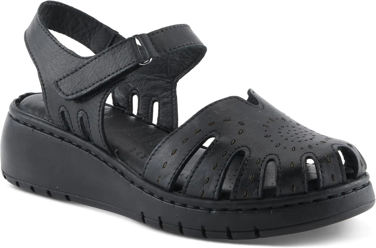 Spring Step Women's GALAVIS Leather Wedge Sandals  Closed-Toe Sporty Sandal with Hook-and-Loop Closure and Cushioned Footbed
