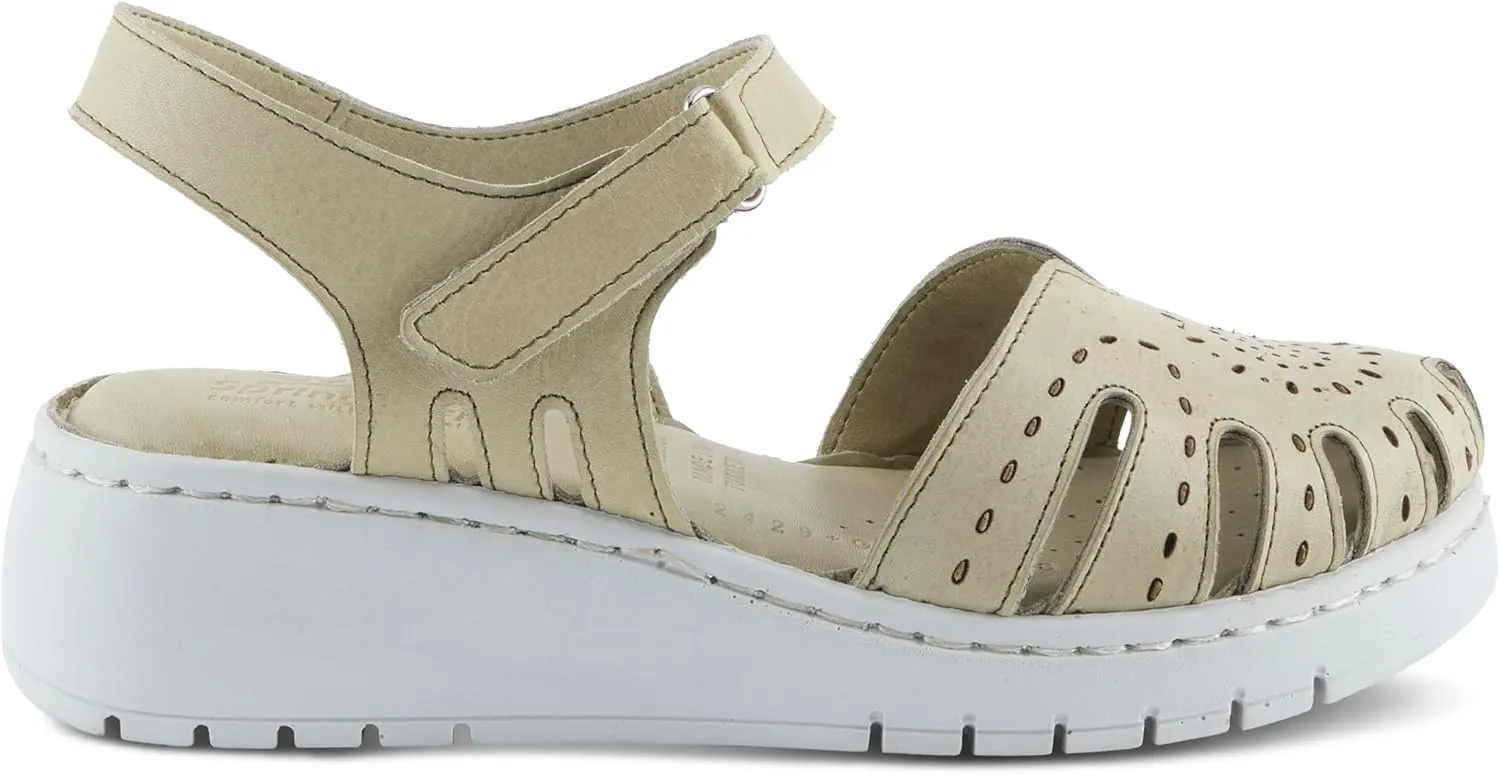 Spring Step Women's GALAVIS Leather Wedge Sandals  Closed-Toe Sporty Sandal with Hook-and-Loop Closure and Cushioned Footbed