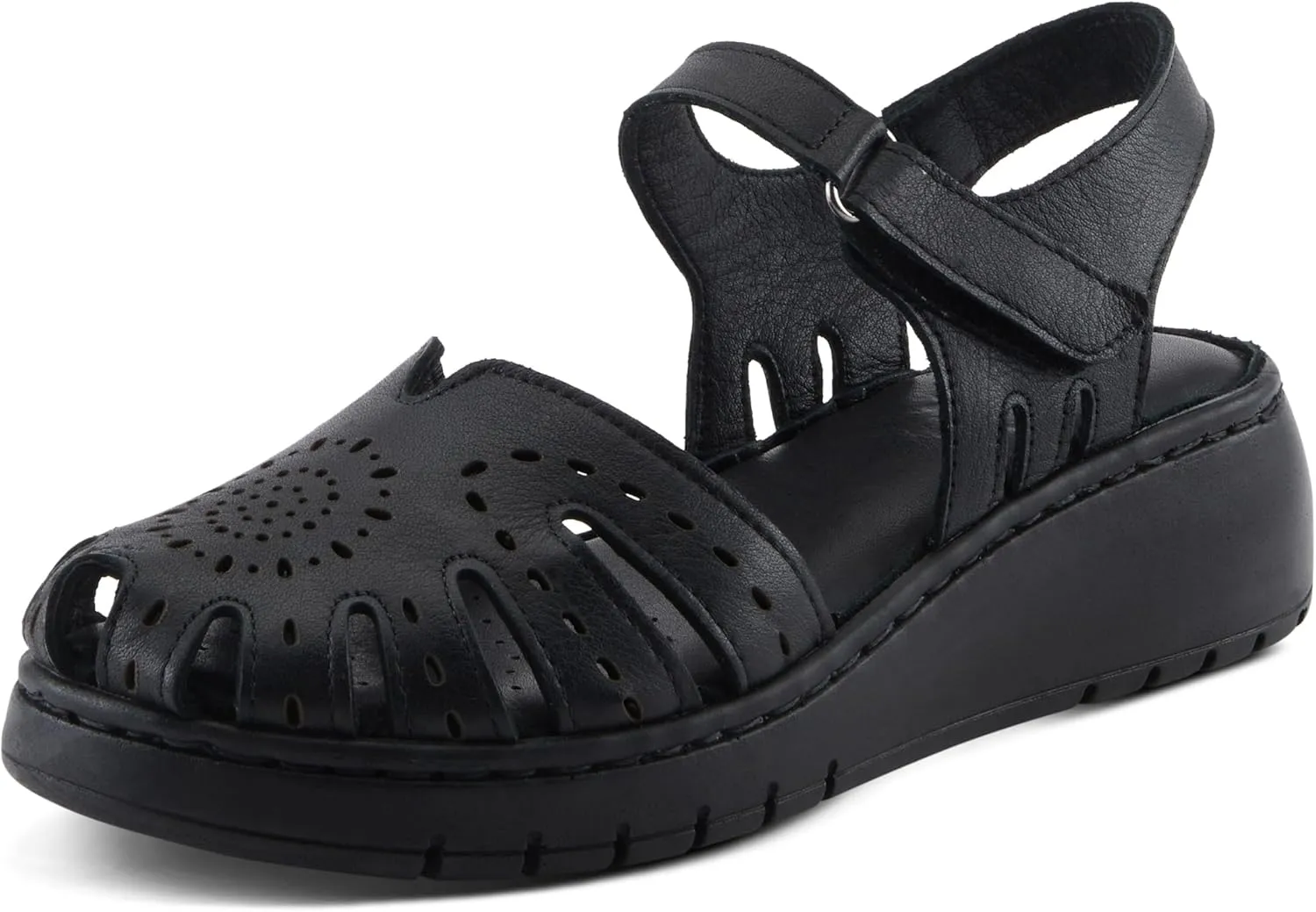 Spring Step Women's GALAVIS Leather Wedge Sandals  Closed-Toe Sporty Sandal with Hook-and-Loop Closure and Cushioned Footbed