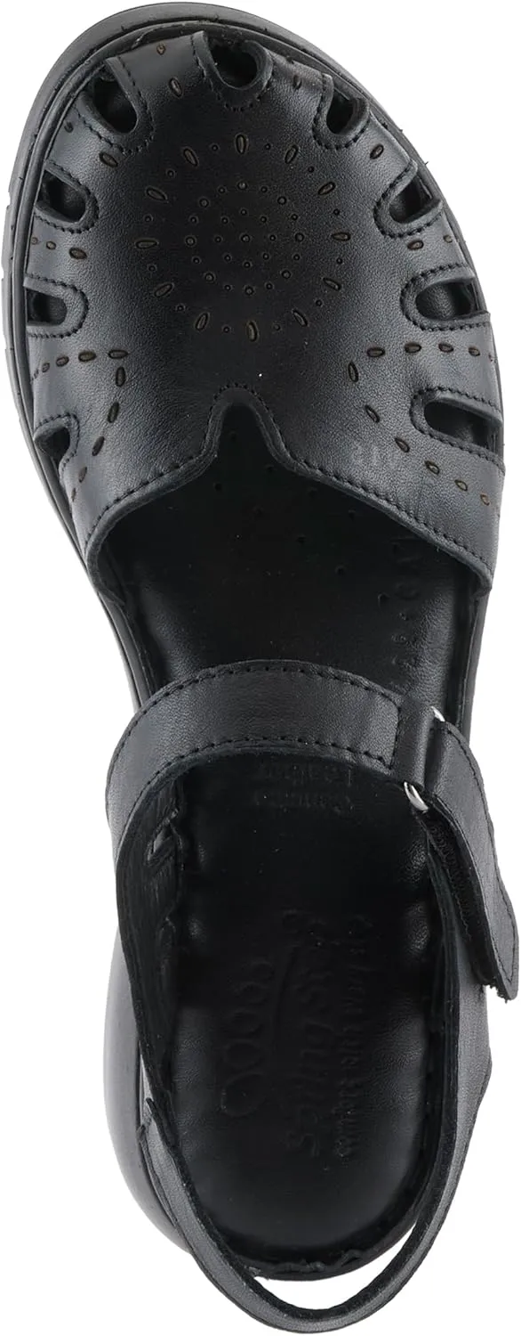 Spring Step Women's GALAVIS Leather Wedge Sandals  Closed-Toe Sporty Sandal with Hook-and-Loop Closure and Cushioned Footbed