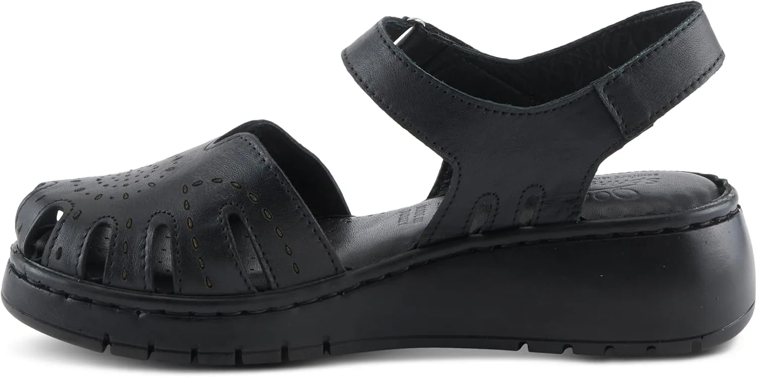 Spring Step Women's GALAVIS Leather Wedge Sandals  Closed-Toe Sporty Sandal with Hook-and-Loop Closure and Cushioned Footbed