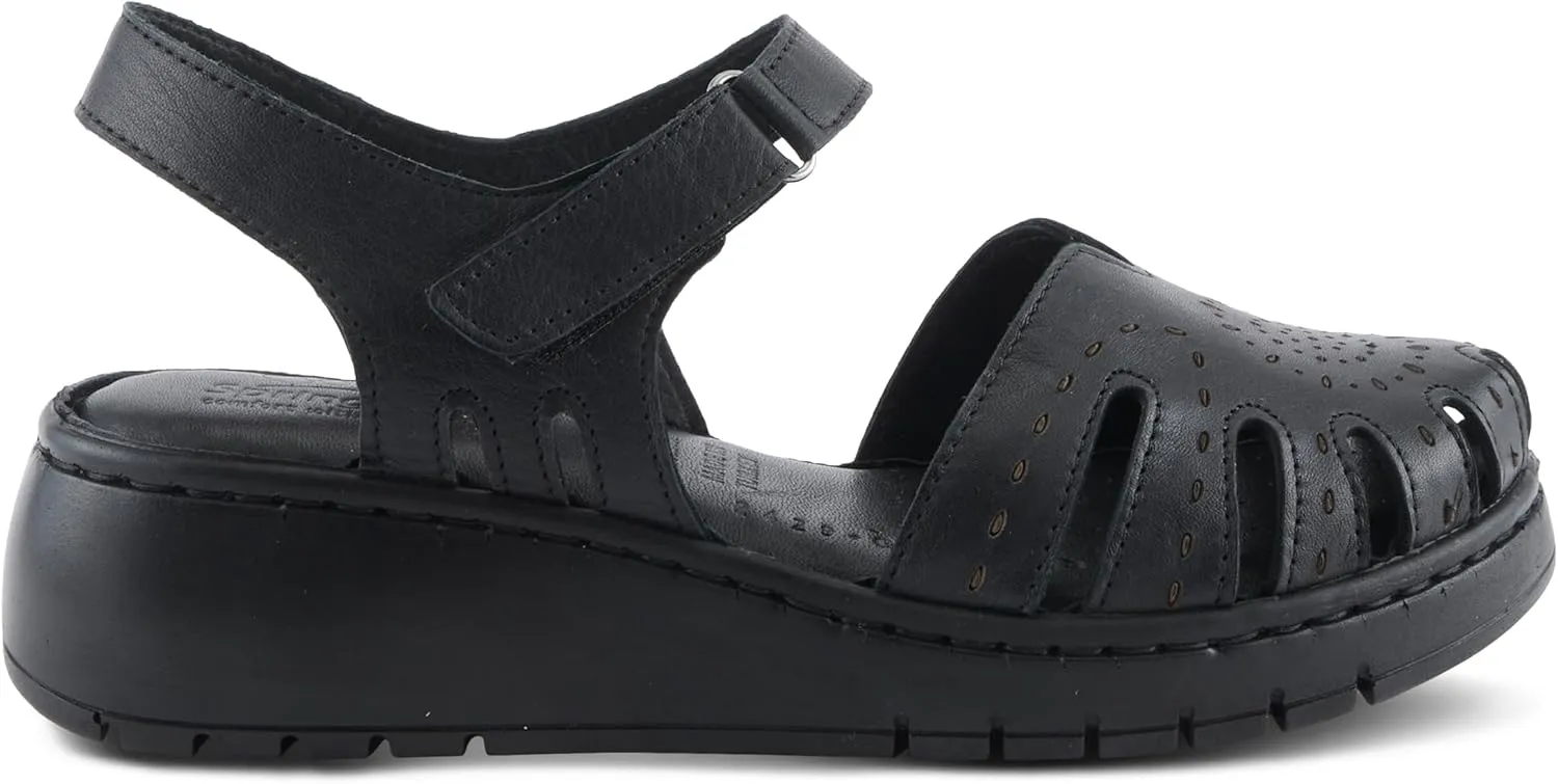 Spring Step Women's GALAVIS Leather Wedge Sandals  Closed-Toe Sporty Sandal with Hook-and-Loop Closure and Cushioned Footbed