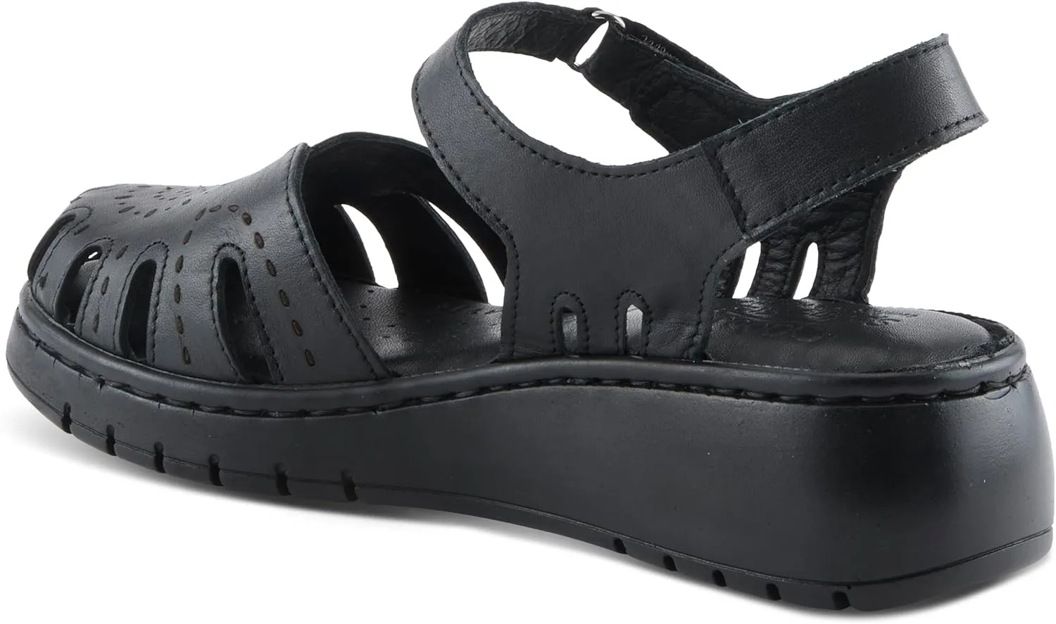 Spring Step Women's GALAVIS Leather Wedge Sandals  Closed-Toe Sporty Sandal with Hook-and-Loop Closure and Cushioned Footbed