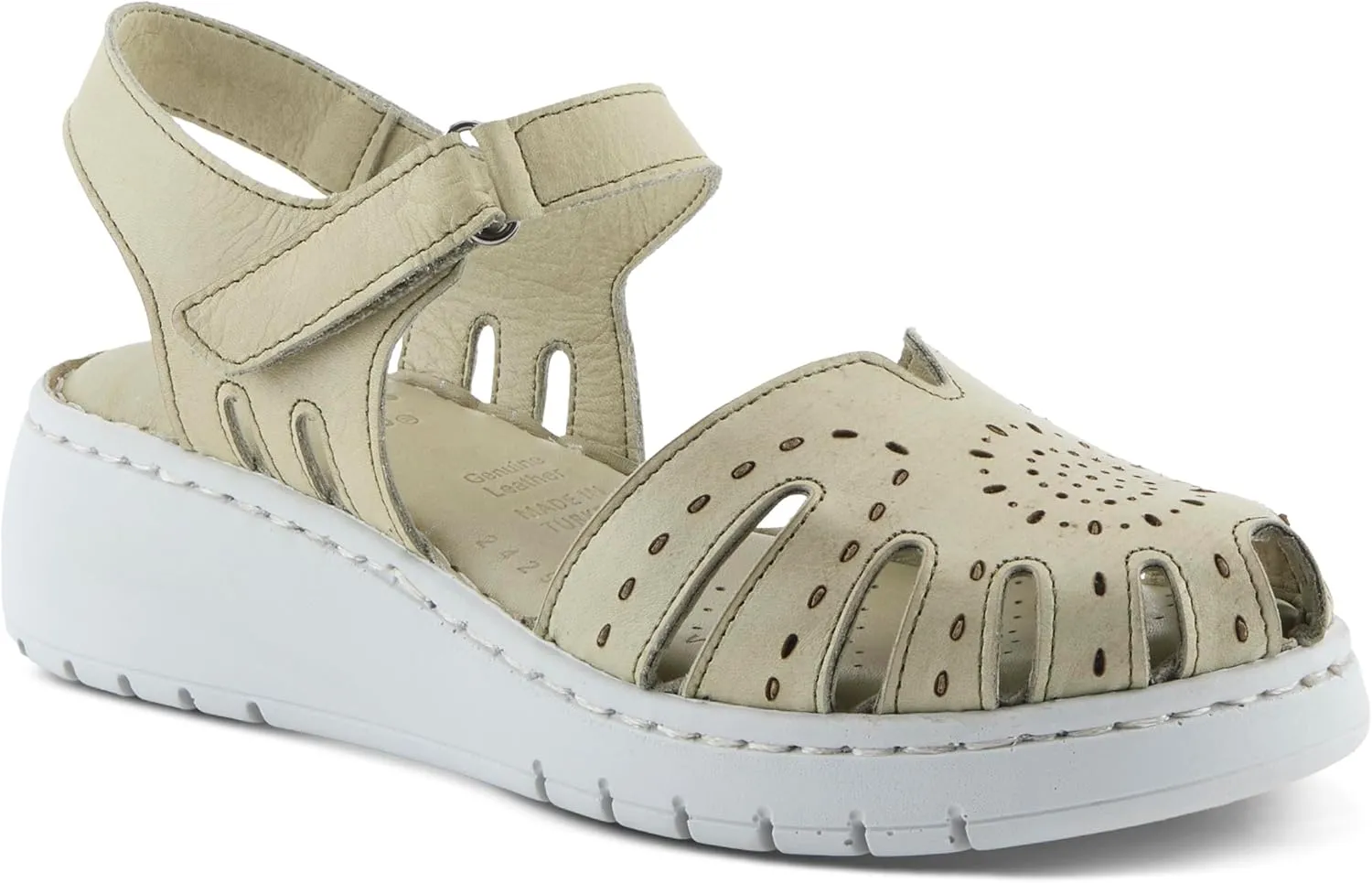 Spring Step Women's GALAVIS Leather Wedge Sandals  Closed-Toe Sporty Sandal with Hook-and-Loop Closure and Cushioned Footbed