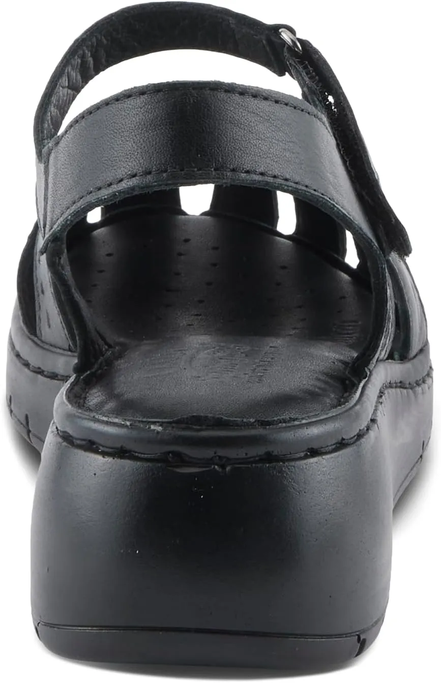 Spring Step Women's GALAVIS Leather Wedge Sandals  Closed-Toe Sporty Sandal with Hook-and-Loop Closure and Cushioned Footbed