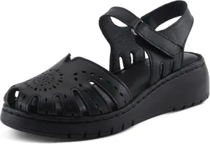 Spring Step Women's GALAVIS Leather Wedge Sandals  Closed-Toe Sporty Sandal with Hook-and-Loop Closure and Cushioned Footbed
