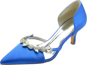 TNXZ 2.36'' Kitten Heeled Sandals Closed Pointed Toe Satin Wedding Shoes Slip on Pumps Comfortable Shoes Evening Party Dress Heeled Shoes