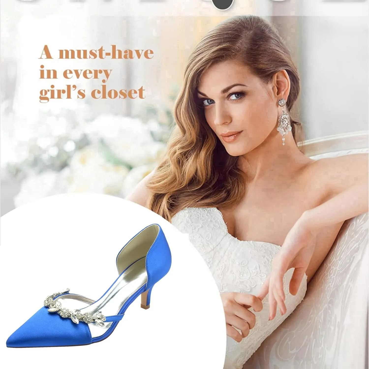 TNXZ 2.36'' Kitten Heeled Sandals Closed Pointed Toe Satin Wedding Shoes Slip on Pumps Comfortable Shoes Evening Party Dress Heeled Shoes