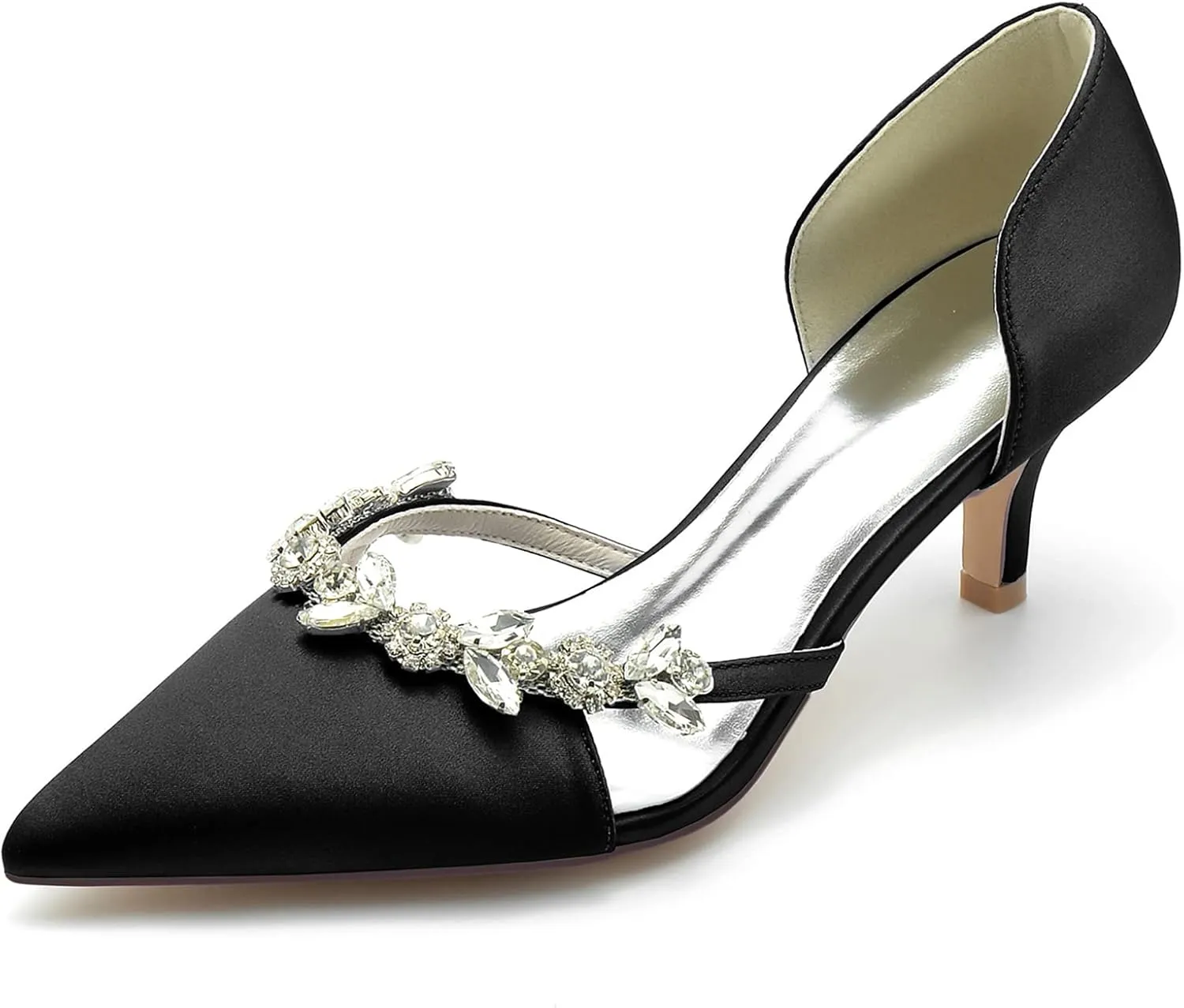 TNXZ 2.36'' Kitten Heeled Sandals Closed Pointed Toe Satin Wedding Shoes Slip on Pumps Comfortable Shoes Evening Party Dress Heeled Shoes