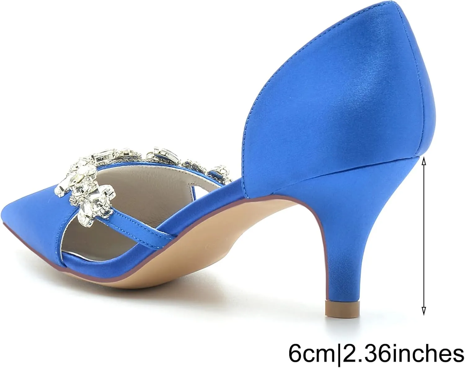 TNXZ 2.36'' Kitten Heeled Sandals Closed Pointed Toe Satin Wedding Shoes Slip on Pumps Comfortable Shoes Evening Party Dress Heeled Shoes