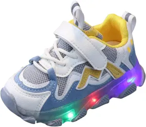 Toddler Boys Girls Light Up Shoes Mesh Lace up Luminous Running Shoes Thick Sole Anti-Slip Flashing Led Sneaker