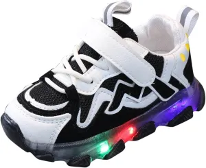 Toddler Boys Girls Light Up Shoes Mesh Lace up Luminous Running Shoes Thick Sole Anti-Slip Flashing Led Sneaker