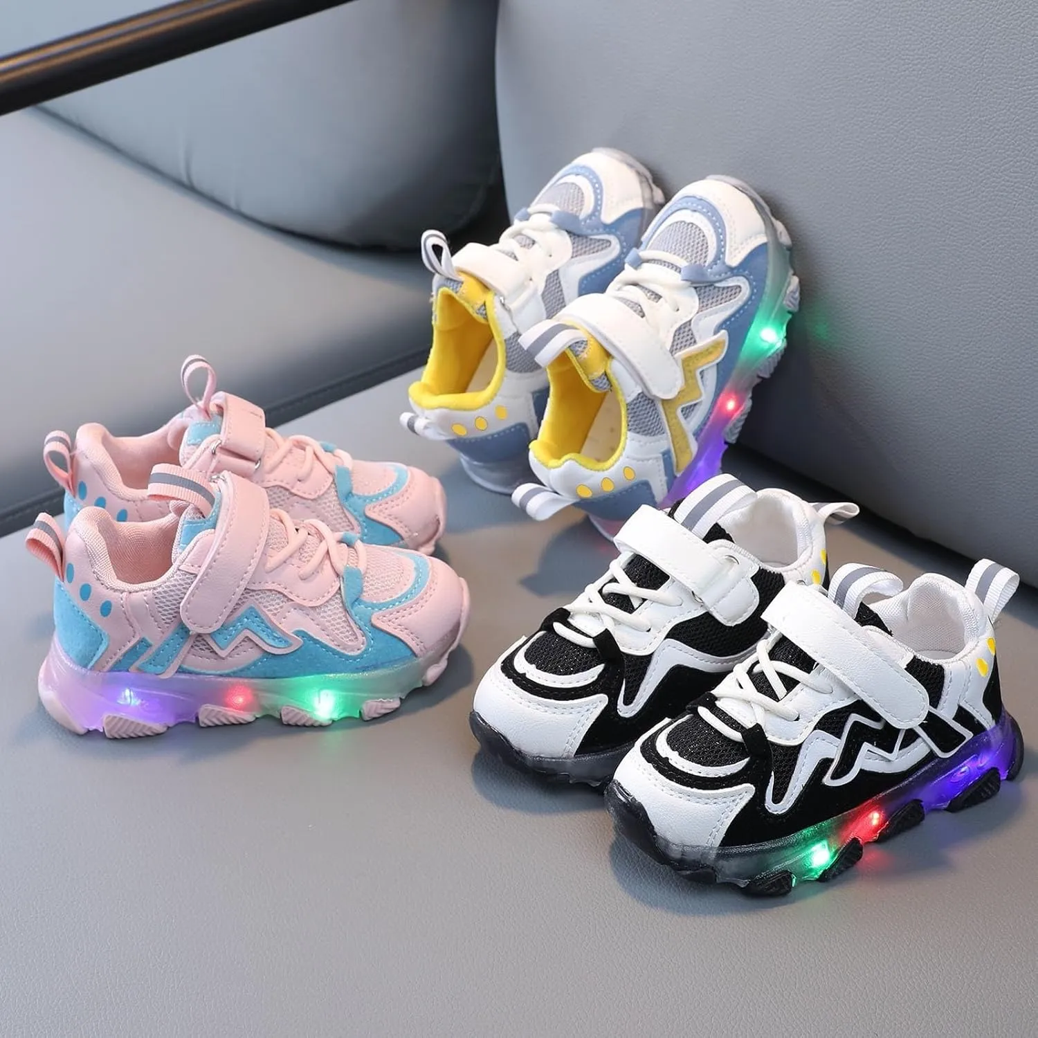 Toddler Boys Girls Light Up Shoes Mesh Lace up Luminous Running Shoes Thick Sole Anti-Slip Flashing Led Sneaker