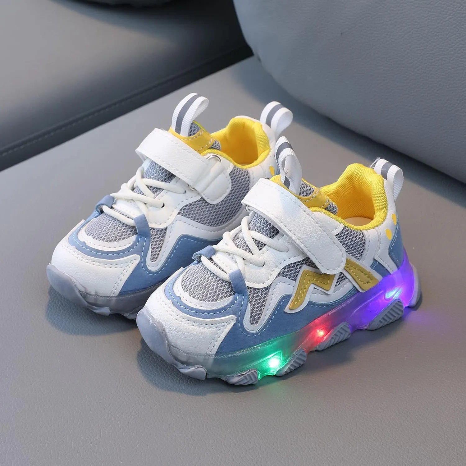 Toddler Boys Girls Light Up Shoes Mesh Lace up Luminous Running Shoes Thick Sole Anti-Slip Flashing Led Sneaker